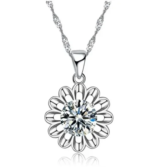 925 Sterling Silver Earrings And Necklace Set Bundle Shape Flower Minimalist - Picture 3 of 4